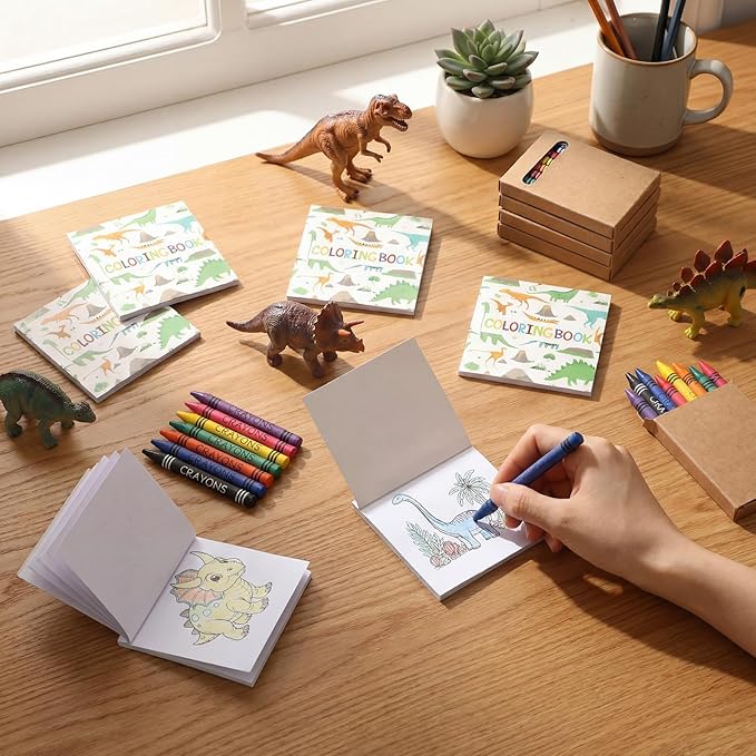 30 Pcs Mini Dinosaur Coloring Books with 30 Pcs 8 Colors Crayons, Dinosaur Birthday Party Favors Small Activity Books Bulk Dino Birthday Goodie Bags Stuffers Return Gifts