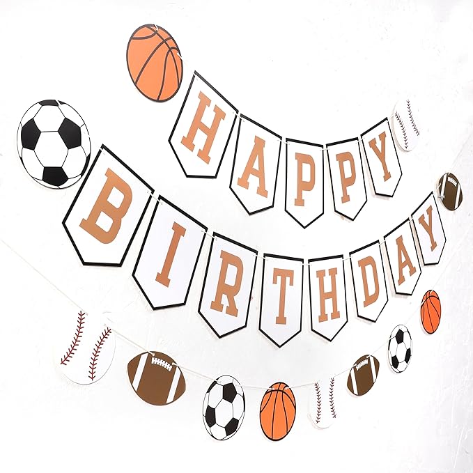 Happy Birthday Sports Banner Ball Garland Sign - High Chair Banner Birthday Decorations Party Supplies Photo Props