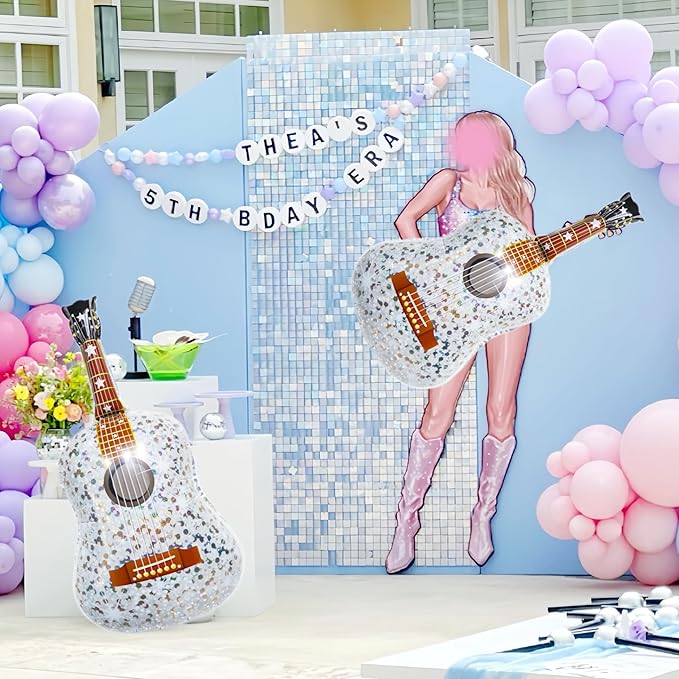 2 Pcs Giant Guitar Party Balloons 35 Inch/Music Note Guitar Birthday Party Decorations/Taylo Singer Party Decorations/Demon Hunters Rock Guitar Supplies/Disco Balloons Inflatable Guitar Ball Balloons