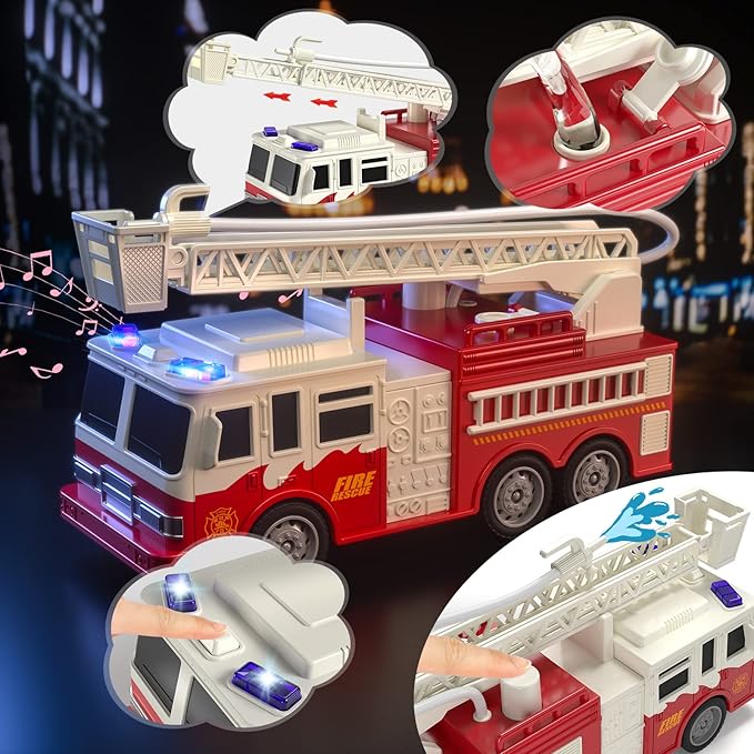 TEMI 4 Pack Emergency Vehicle Toys for Kids 3 4 5 6 7 8 Years Old, Helicopter, Police Car, Fire Truck, Ambulance Friction Powered Toys for Toddlers, Gifts for Age 3-12 Boys Girls