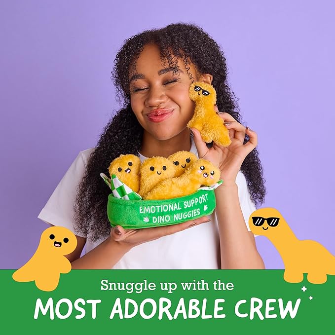 Emotional Support Dino Nuggies by Relatable, Easter Plush Stuffed Animals & Toy, Cute Easter Basket Stuffer, Non Candy Easter Gift for Kids, Includes 5 Dinosaur Plushies with Carrying Basket