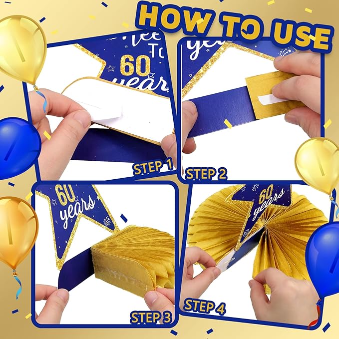 Spakon 8 Pieces Table Decorations Glitter Honeycomb Centerpieces Table Toppers Party Decorations for Men and Women Party Supplies(60th Birthday,Blue Gold)