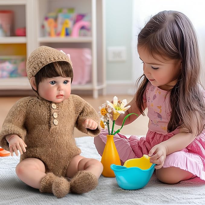 Ktaxon Reborn Baby Doll with 2 Set Clothes, 20-Inch Soft Cloth Body Realistic Baby Doll with All Accessories, Newborn Baby Dolls for 3+ Year Old Girls & Boy (Brown)