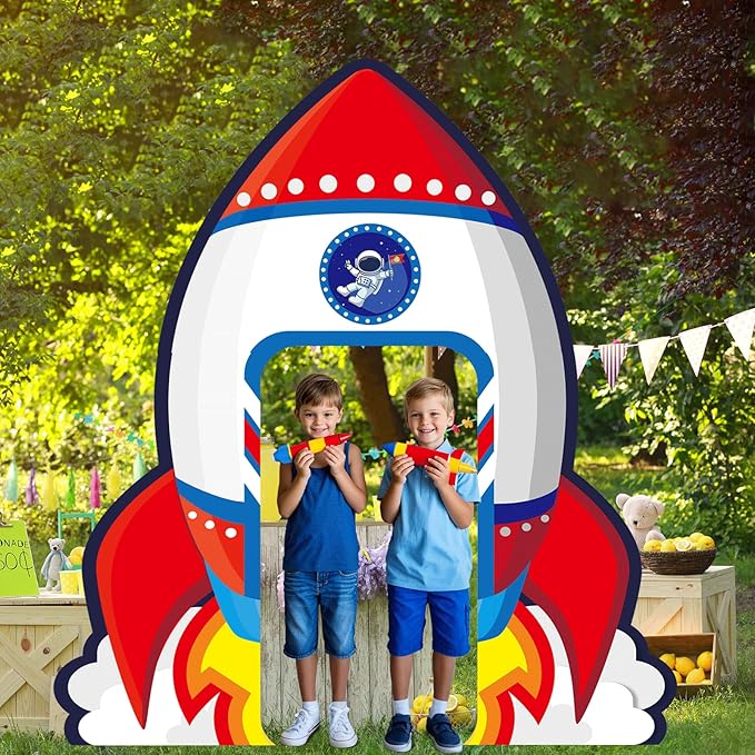 Spcae Birthday Decorations Outer Space Party Supplies Rocket Ship Door Banner Backdrop Astronaut Planet Photograph Background Photo Prop Galaxy Solar System Themed Porch Sign for Kids Boys Girls