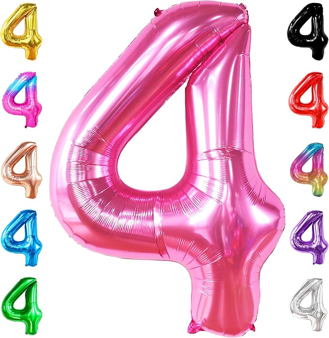 KatchOn, Hot Pink 4 Balloon Number - 40 Inch | 4th Birthday Balloons For 4th Happy Birthday Decorations | Number 4 Balloon For Pink Party Decor | 4th Happy Anniversary Decorations