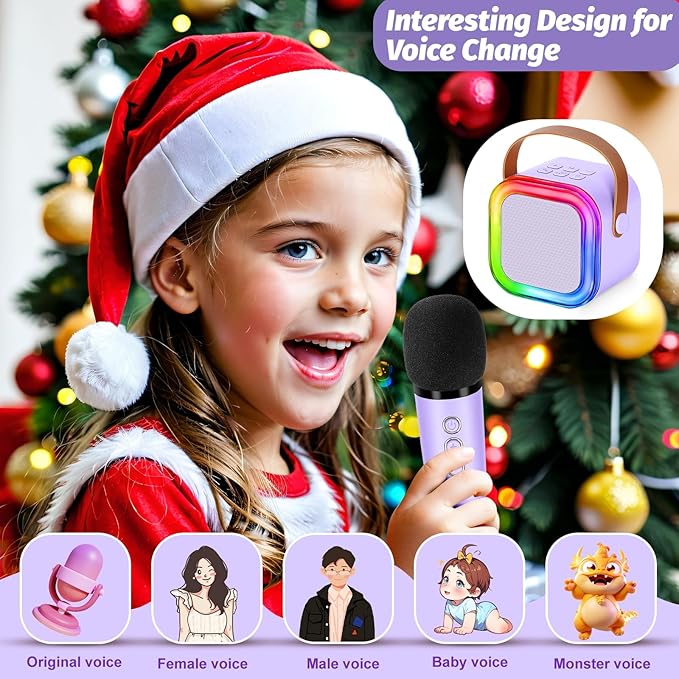 Mini Karaoke Machine for Kids,Girl Toys,Karaoke Microphone Wireless for Kids,Gifts for 4,5,6,7,8,9,10 Year Old Girl Toys (Purple)