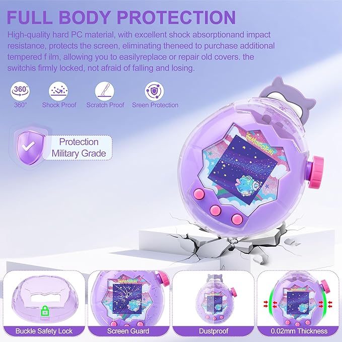 for Tamagotchi Paradise Clear Case and Replacement Lid Set, Ideal for DIY Fans, Collectors and Display, for Paradise Tamagotchi Accessories, with Lanyard (No Device/Film)