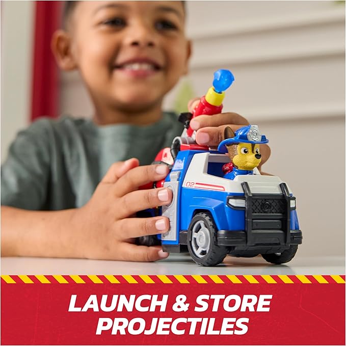 Paw Patrol Fire Rescue: Chase Rescue Fire Cruiser with Action Figure, Projectile Launcher, and Toy Truck, Kids Toys for Boys & Girls Ages 3 and Up