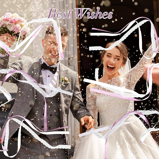 50Pcs Ribbon Sticks Wands Streamers with Bells Silk Fairy Stick Party Ribbon Streamers for Wedding Party, Birthday and Holiday Activities-Purple