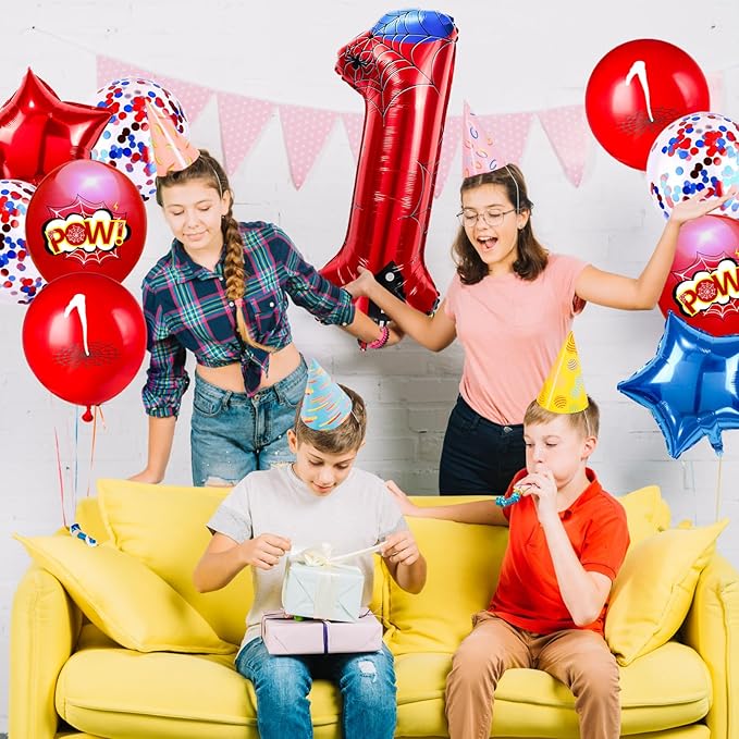 Cartoon Hero 40 Inch Red and Blue Spider Theme Number Foil Birthday Decoration Balloons, Cartoon Party Birthday Supplies, Number large Balloons for Spider Theme Party (1)