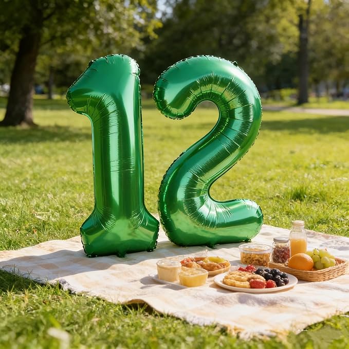 Balloons 12 Number 40 Inch, Dark Green Large Number Balloons Birthday Gift for 12 21 Years Old, Maylar Balloon Decorations for Wedding Engagement Graduations Memorial Day's