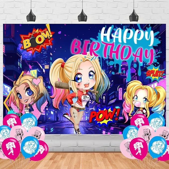 Joker Girl Birthday Party Supplies Backdrop 5x3 Scary Queen Boys Kids Happy Birthday Background Photography Joker Girl Party Decorations Banner Photo Booth Props
