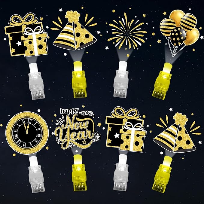 36PCS Happy New Year Finger Lights Happy New Year Eve Party Favors Glow in the Dark Light Up Finger Lights Black Gold Toys Bulk for Kids Birthday Party Goodie Bag Stuffer Birthday Gift Classroom Prize