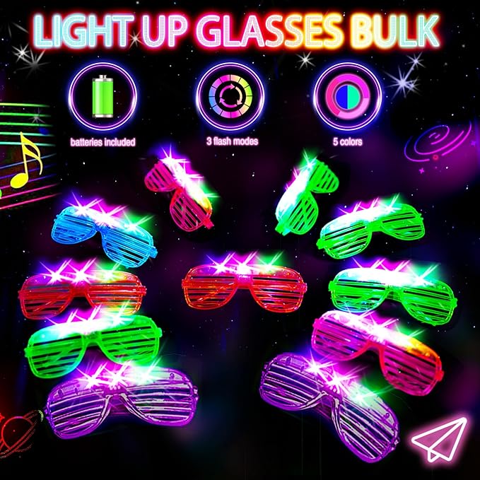 75PCS LED Glasses, Light Up Glasses, 5 Colors party glasses with 3 Light Modes, Glow in The Dark Party Supplies, Neon Party Favors for Birthday Gifts, Party Decorations, New Year, Carnival