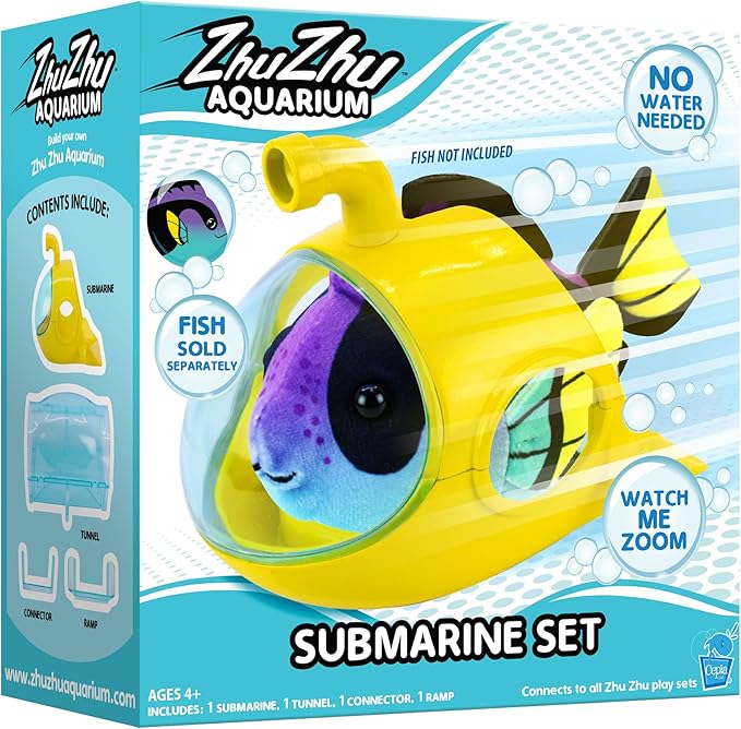 John Adams Zhu Zhu Pets | Zhu Zhu Aquarium Submarine Playset (Fish Sold Separately) | Electronic Pets | Ages 4+, Blue