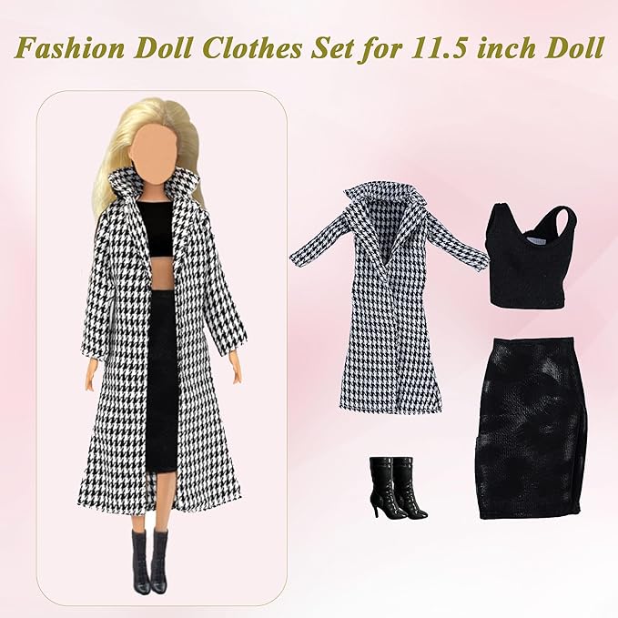 15 PCS Doll Clothes and Accessories, Girl Doll Clothes Including 6 Fashion Sets, 1 Handbag, 1 Suitcase, 1 Glasses, 6 Pairs of Shoes for 11.5 inch Dolls on Christmas