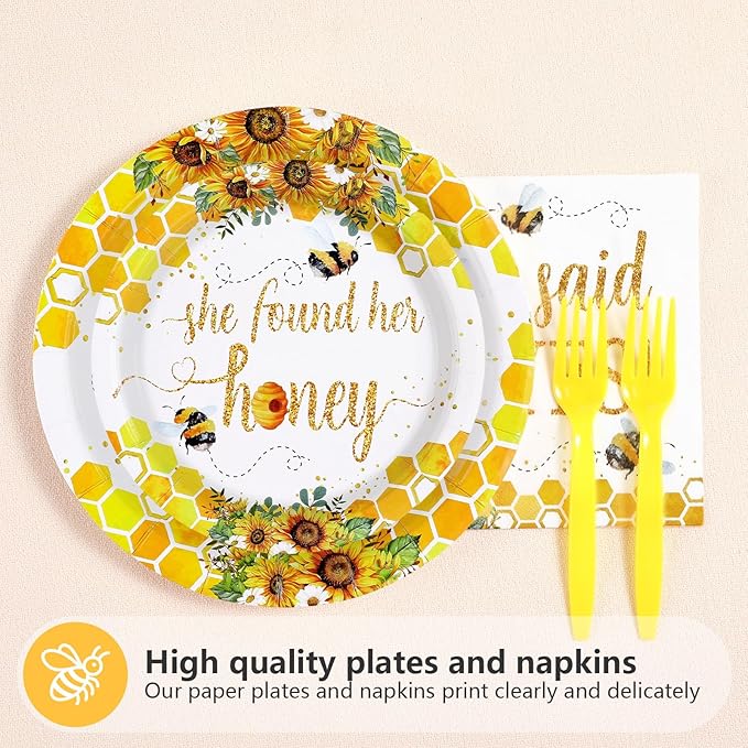 96Pcs Bride to Bee Bridal Shower Party Decorations She Found Her Honey Bee Plates and Napkins Set Said Yes Engagement Decoration Favors for Valentine's Day Wedding Bridal Shower Married Party Serve 24