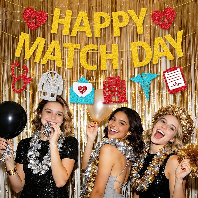 Happy Match Day Banner Medical Residency Match Day Party Decorations for Future Doctor Medical School Graduation Party Supplies (Gold)