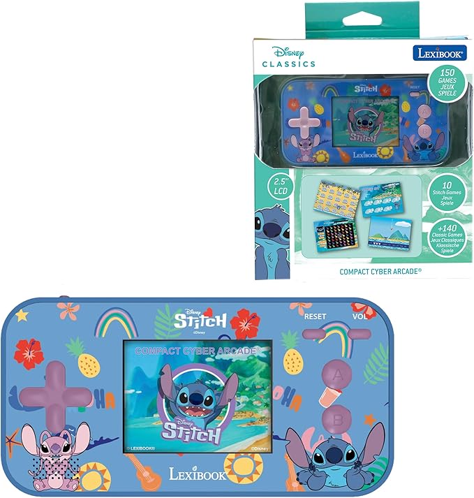 Lexibook - Disney Stitch - Compact Portable Cyber Arcade Console, 150 Games, LCD Colour Screen, Battery-Powered, JL2367D