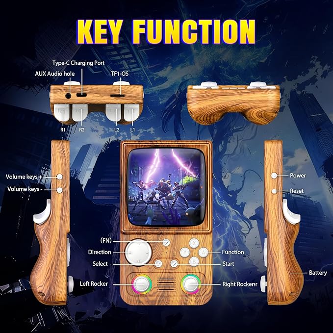 R36T MAX Upgraded Retro Handheld Game Console with 4000mAh Battery, 4.0'' IPS Screen, Retro Gaming Console with Portable Case, Supports WiFi Networked Fighting and OTG(Wood Grain Brown)