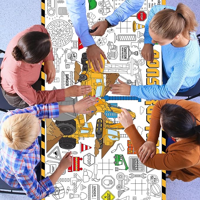 Construction Giant Coloring Poster for Kids Large Coloring Tablecloth Big Paper Sheets Page Dump Truck Table Cloth DIY Activity Game Art Crafts Mat Wall Home Classroom Party Decoration Supplies