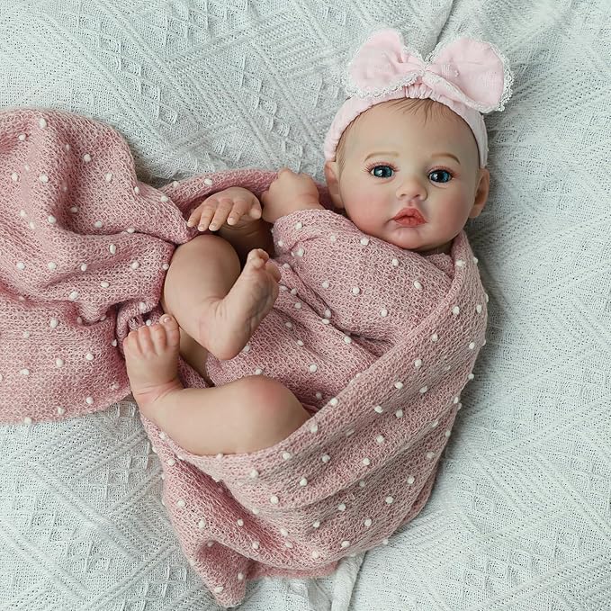 Realistic Reborn Baby Dolls - 18 Inch Lifelike Newborn Real Life Baby Dolls Girl with Soft Weighted Body, Real Baby Doll Gift Set for Kids Age 3+,Dress