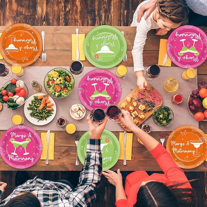 60Pcs Margs & Matrimony Bachelorette Party Supplies 7” Margarita Spring Plates Tableware Party Decorations for Birthday Bridal Shower Wedding Mexican Fiesta Dinnerware Party Favors for 60 Guest