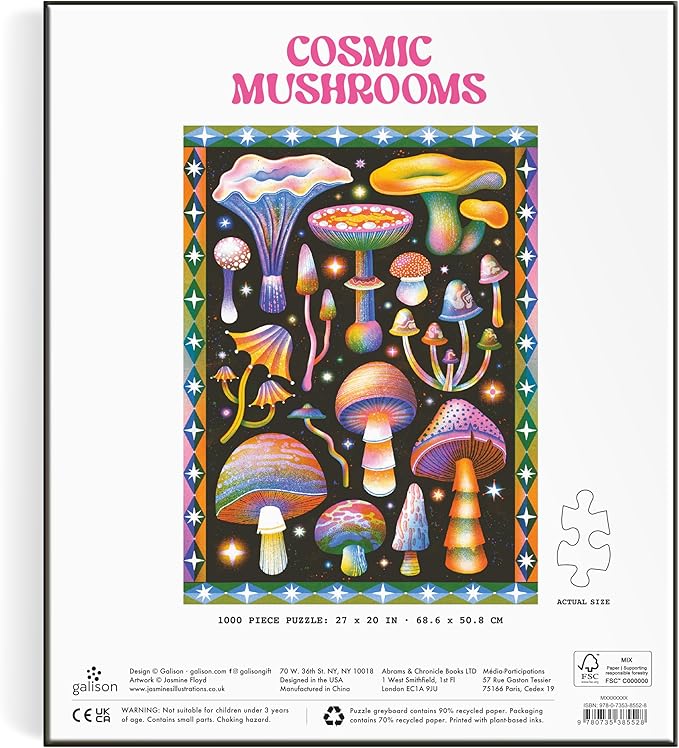 Galison Cosmic Mushrooms – 1000 Piece Jigsaw Puzzle Featuring Retro Inspired Illustration of Galactic Mushroom Artwork