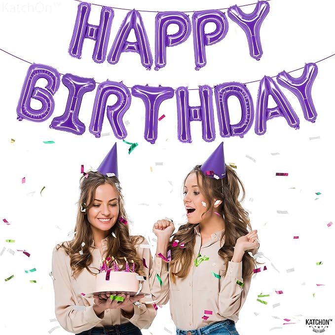 KatchOn, Purple Happy Birthday Balloons - 16 Inch, Helium Supported | Foil Happy Birthday Balloons for Purple Birthday Decorations | Happy Bday Balloon Banner | Unicorn Birthday Decorations