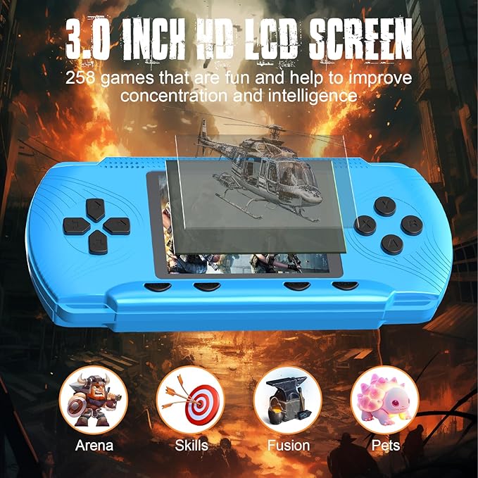Retro Handheld Game for Boys Girls-Classic 258 Video Games with Rechargeable Battery, 3.0" LCD Screen Portable Gaming Player Plug & Play Video Games, Electronic Gift for Birthday Xmas