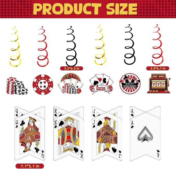 Casino Theme Party Decorations Casino Birthday Banner Poker Tablecloth Centerpieces Hanging Swirl Decorations Poker Party Decorations for Casino Poker Party Supplies (Casino)