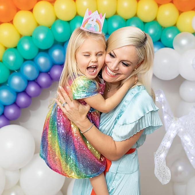 Birthday Rainbow Girl Crown, Birthday Hat for Event Party Supplies,Photo Props