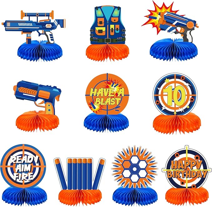 10 Pieces Dart War Party Decorations Nerf Dart War Gun Party Honeycomb Centerpieces Birthday Party Table Toppers Double RZ0037 0