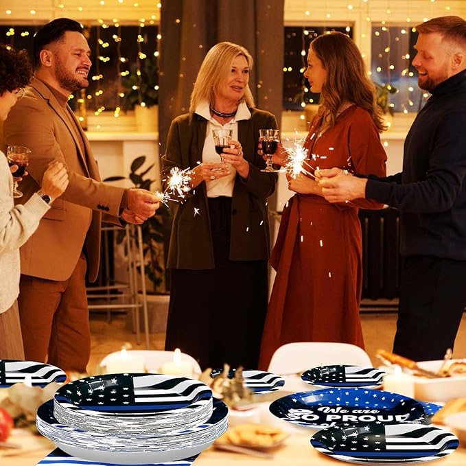 96Pcs Police Party Supplies We Are So Proud of You Police Theme Plates and Napkins Sets Congrats Officer Decorations for Cop Greeting Academy Graduation Retirement Promotion Party Serves 24
