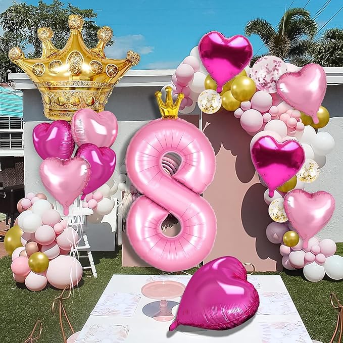 Princess 4th Birthday Party Decorations, 40 inch Large Pink Crown 4 Balloon for Girls’ Princess Royal Birthday Decorations, Party Supplies Favors, Anniversaries(Number 4 Foil Mylar Birthday Balloon)