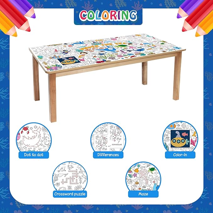 Under The Sea Coloring Tablecloth for Kids, Giant 30x72 Inch Poster with Shark, Turtle, Ocean Creatures, Perfect for Undersea Party Games, Aquatic Decorations, Classroom Fun, Event Supplies
