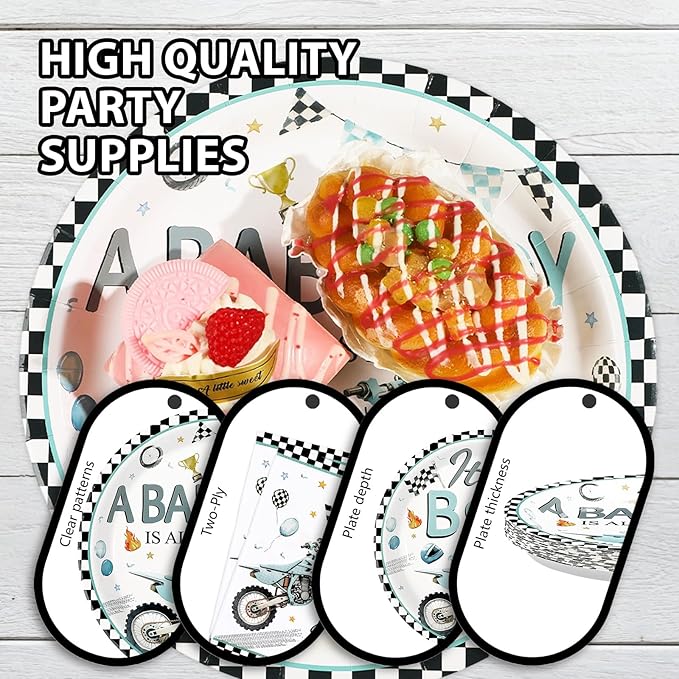 96Pcs Motorcycle Birthday Party Decorations Dirt Bike Motocross Plates and Napkins Tableware Set Watercolor Motorbike Decorations Favors for Boys Kids Baby Shower Birthday Party Supplies Serves 24