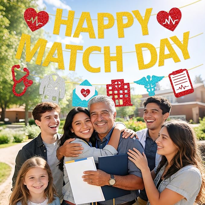 Happy Match Day Banner Medical Residency Match Day Party Decorations for Future Doctor Medical School Graduation Party Supplies (Gold)