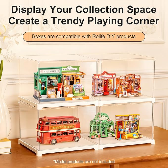 Rolife Dust Cover for DIY Miniature House, 8.8 x 7.6 x 6.1 Inches Clear Acrylic Display Case for Specific Mini Dollhouse Kits, Transparent Protective Showcase for Collectibles & Action Figures