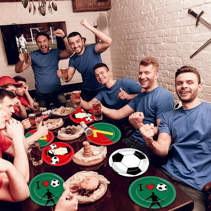 48Pcs Soccer Paper Plates Soccer Star Disposable Dessert Plates Supplies 7Inch Red and Green Sports Ball Plate Sport Party Dinnerware Decorations for Birthday Baby Shower Party Decorations