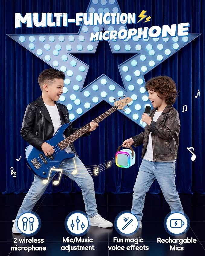 Mini Karaoke Machine for Kids, 2026 TOP Toys Birthday Gifts Ideas for Girls Ages 4, 5, 6, 7, 8, 9, 10, 12+ Years Old, Portable MP3 Player with 2 Wireless Mics for Family Home Party