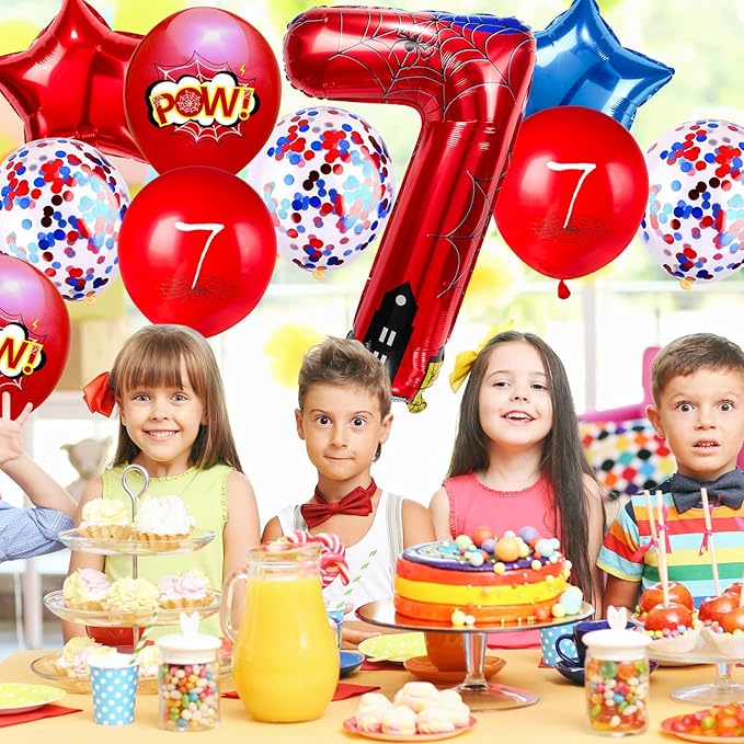 Cartoon Hero 40 Inch Red and Blue Spider Theme Number Foil Birthday Decoration Balloons, Cartoon Party Birthday Supplies, Number large Balloons for Spider Theme Party (7)
