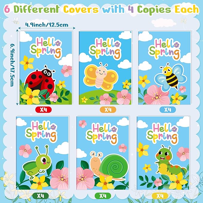 X1zuue Spring Coloring Books for Kids - 24Pcs Bulk Hello Spring Mini Coloring Booklet DIY Art Drawing Book for Toddlers Easter Holiday Party Goodie Bags Stuffers Sunday School Classroom Favors