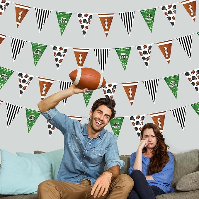 Football Party Decorations 4 Pcs Football Banner Pennant Footballs Garland Triangle Flags Sports Party Decorations for Party Supplies Hanging Decoration