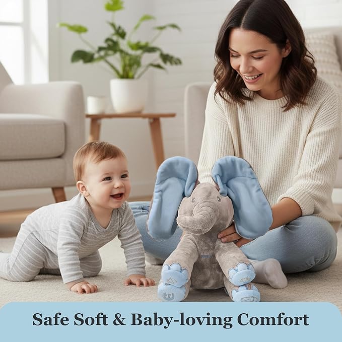 Dimple Kyle Peek A Boo Elephant Toy, Interactive Singing Stuffed Elephant Plush with Moving Ears, Musical Stuffed Animal for Babies and Toddlers, Adorable Baby Toy