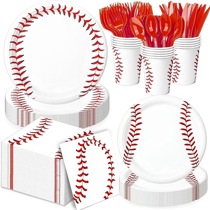 140 PCS Baseball Birthday Decorations, Baseball Party Supplies Includes Plates, Napkins, Cups, Cutlery for Baseball Party Decorations, Serve 20