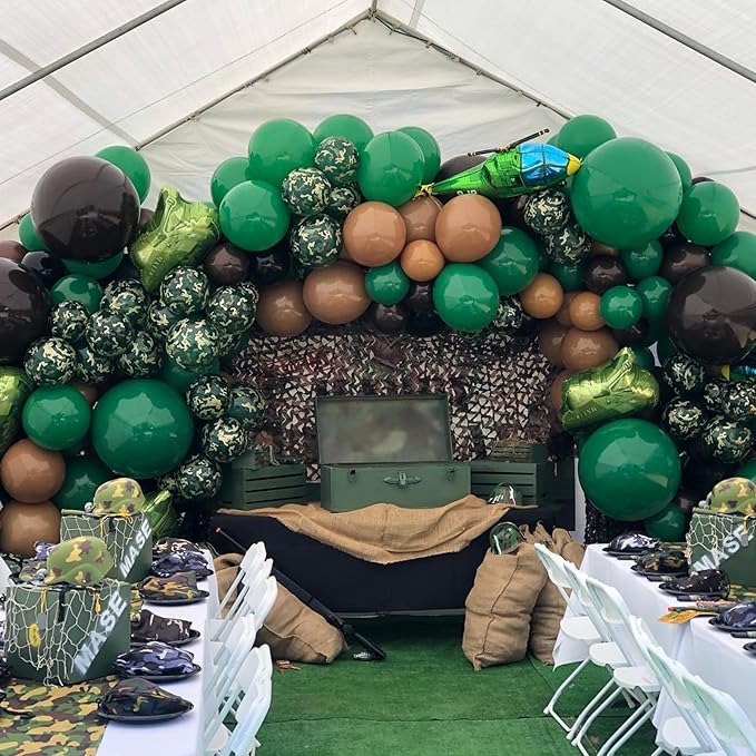 Paready Camo Balloons, 50 Pcs Green and Brown Balloons, Camouflage Army Balloon, 12 Inch Dark Sage Green Black Balloons Latex for Birthday Baby Shower Camping Woodland Hunting Jungle Party Decorations