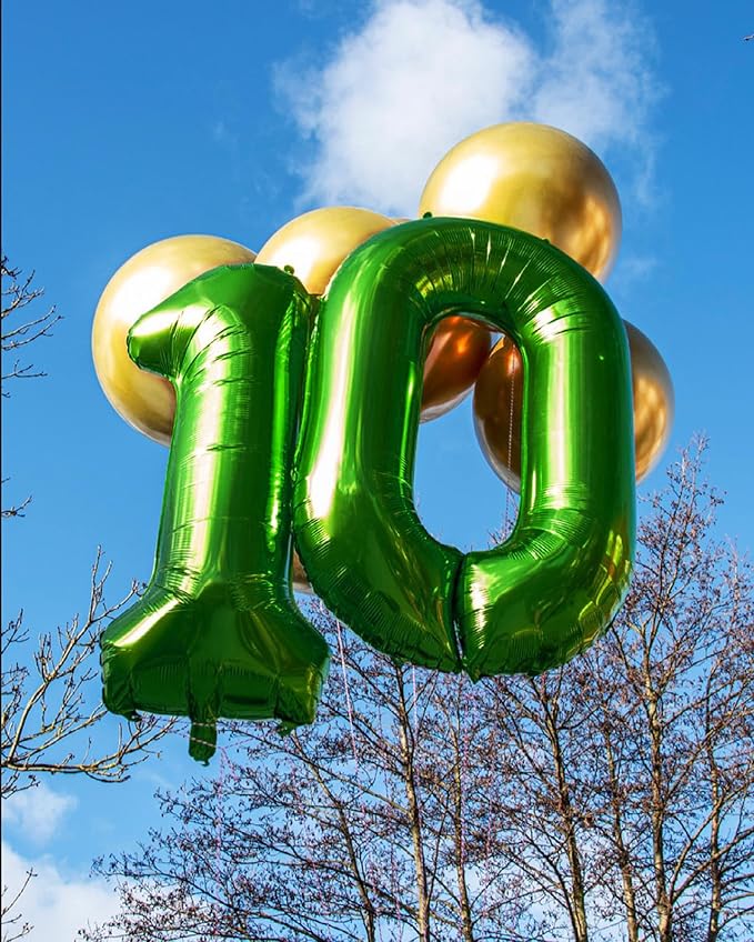 Green Number 10 Balloon 40 inch, 10 Number Balloons, 10th Green Birthday Decorations, 10 Year Old Girls Boys Party Supplies, St. Patrick's Day Games Theme Birthday Decorations