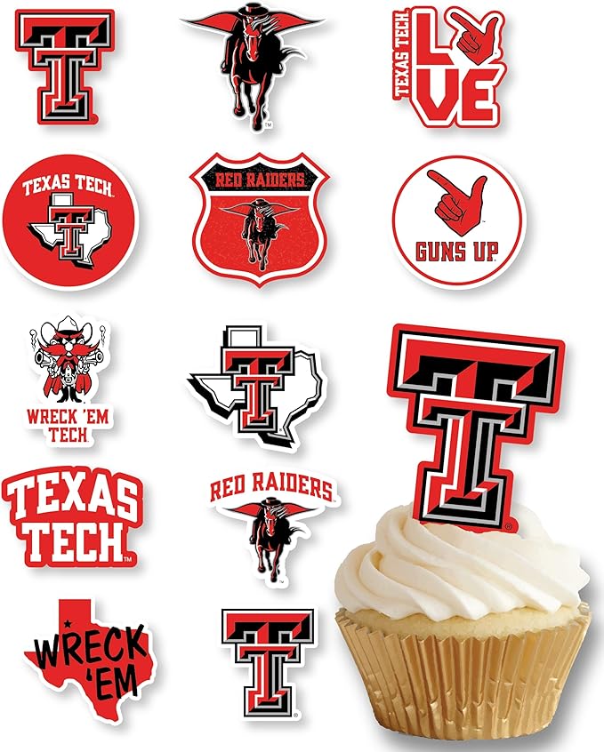Texas Tech Cupcake Topper Party Supplies for Football, Birthday, Graduation Party Decorations (24 Pieces) (Texas Tech Red Raiders)