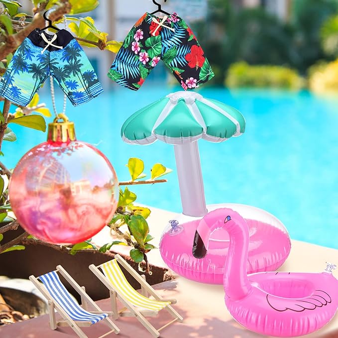 2 Pack Christmas Doll Accessories Beach Doll Clothes Miniature Beach Prop Set Include Chair Swim Ring Sunglasses for Christmas Decoration Accessories